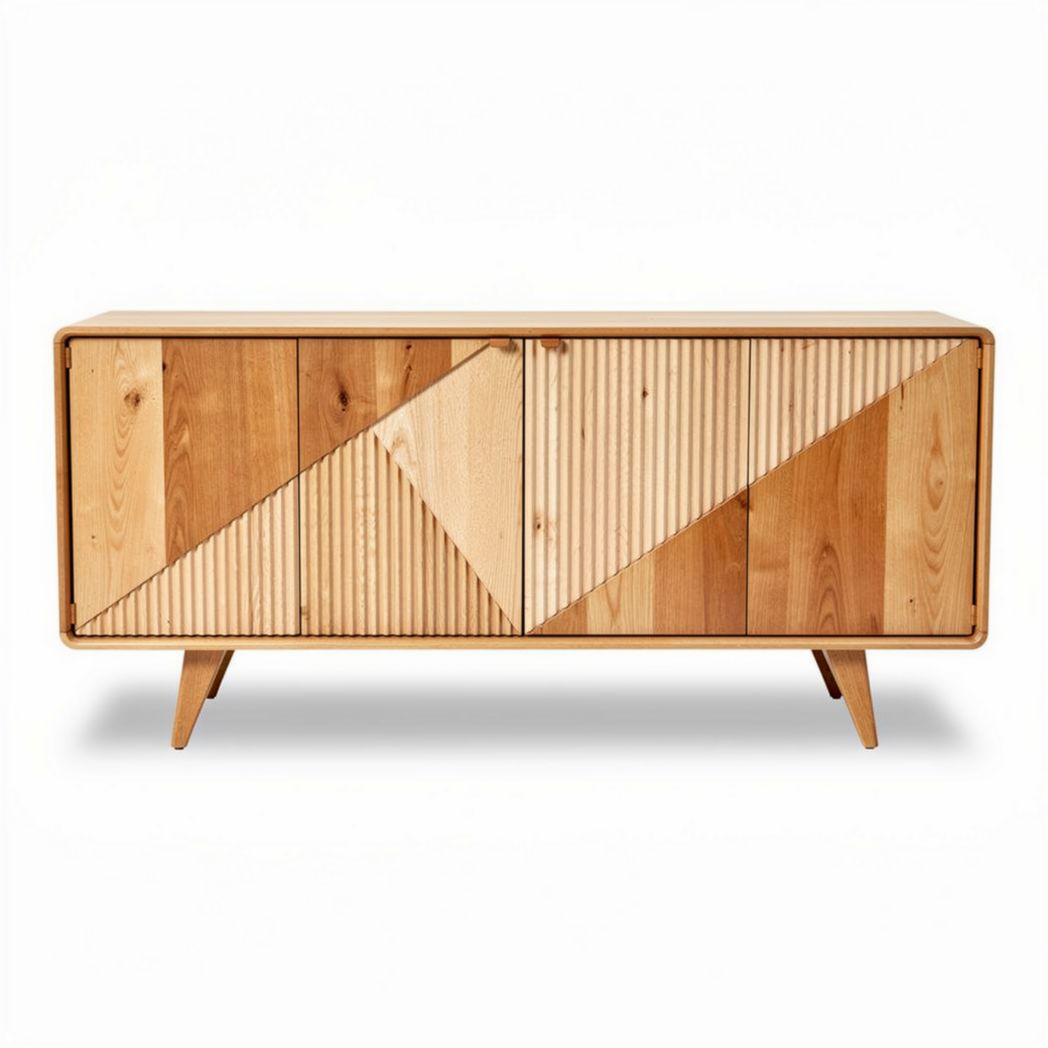 Wooden sideboard with geometric design and natural finish 100 x 40 x 75cm