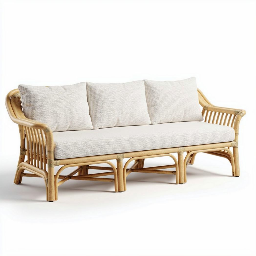 Rattan sofa with soft cushions for indoor and outdoor use 200 x 90 x 75cm
