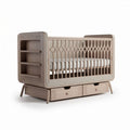 Wooden baby crib with storage drawers and decorative side panels 120 x 70 x 90cm