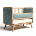 Wooden baby crib with removable side bedding in light blue color 80 x 60 x 90cm